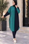 çift renkli basic tunik siyah zümrüt