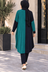 çift renkli basic tunik siyah zümrüt