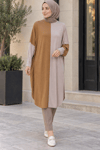 çift renkli basic tunik tarçın vizon