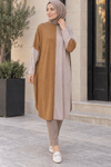 çift renkli basic tunik tarçın vizon