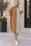 çift renkli basic tunik tarçın vizon