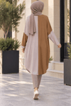 çift renkli basic tunik tarçın vizon