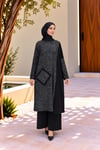 Kadın Bisiklet Yaka Patchwork Tunik Antrasit Siyah