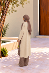 Kadın Bisiklet Yaka Patchwork Tunik Krem Kahve