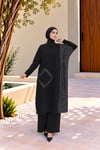 Kadın Bisiklet Yaka Patchwork Tunik Siyah Antrasit