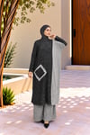 Kadın Bisiklet Yaka Patchwork Tunik Siyah Gri