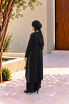 Kadın Bisiklet Yaka Patchwork Tunik Siyah Antrasit