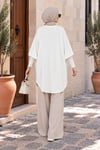 Yarasa Kol Patchwork Tunik Beyaz