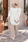 Yarasa Kol Patchwork Tunik Beyaz