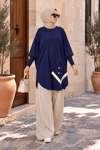 Yarasa Kol Patchwork Tunik Lacivert