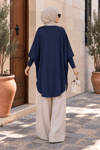 Yarasa Kol Patchwork Tunik Lacivert