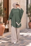 Yarasa Kol Patchwork Tunik Yeşil