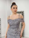 Açık Omuz Pullu Tül Elbise - GRİ