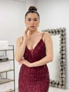Askılı Saçaklı Pullu Elbise - BORDO