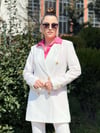 Atlas Kumaş Düğmeli Ceket - BEYAZ