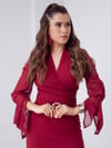 Atlas Kumaş Kolları Şifon Elbise - BORDO