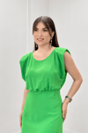 Ayrobin Kumaş Büzgü Detaylı Elbise - Fıstık Yeşili