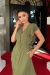 Ayrobin Kumaş Düğme Detaylı Elbise - HAKİ YEŞİLİ