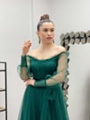 Büzgülü Manşetli Tül Elbise - ZÜMRÜT