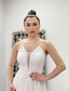 Çiçek Sim Baskılı Midi Elbise - BEYAZ
