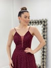 Çiçek Sim Baskılı Midi Elbise - BORDO