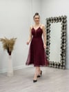 Çiçek Sim Baskılı Midi Elbise - BORDO