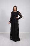 Çiçekli Beli Lastikli Uzun Elbise - Siyah