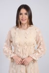 Çiçekli Mini Elbise - Bej