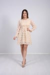Çiçekli Mini Elbise - Bej