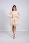 Çiçekli Mini Elbise - Bej