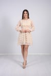 Çiçekli Mini Elbise - Bej