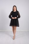 Çiçekli Mini Elbise - Siyah