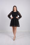 Çiçekli Mini Elbise - Siyah