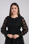 Çiçekli Mini Elbise - Siyah