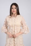 Çiçekli Mini Fırfırlı  Elbise - Bej
