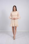 Çiçekli Mini Fırfırlı  Elbise - Bej