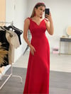 Crep Kumaş Askı Detaylı Maxi Elbise - Kırmızı
