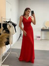 Crep Kumaş Askı Detaylı Maxi Elbise - Kırmızı