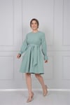 Crep Kumaş Bel Lastik Elbise - Mint Yeşili