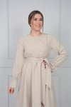 Crep Kumaş Bel Lastik Elbise - Vizon