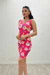 Crepe Fabric Flower Pattern Dress - Pomegranate Flower Color