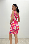 Crepe Fabric Flower Pattern Dress - Pomegranate Flower Color