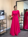 Crep Kumaş Fakir Kol Elbise - Fuşya