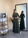 Crep Kumaş Fakir Kol Elbise - Haki Yeşili
