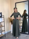 Crep Kumaş Fakir Kol Elbise - Haki Yeşili
