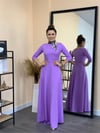 Crep Kumaş Fakir Kol Elbise - Lila