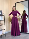 Crep Kumaş Fakir Kol Elbise - Patlıcan Mor