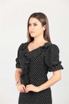 Crep Kumaş Fırfır Detaylı Elbise - Siyah