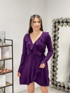 Crep Kumaş Fırfırlı Mini Elbise - Patlıcan Mor