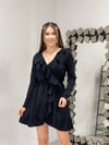Crep Kumaş Fırfırlı Mini Elbise - Siyah